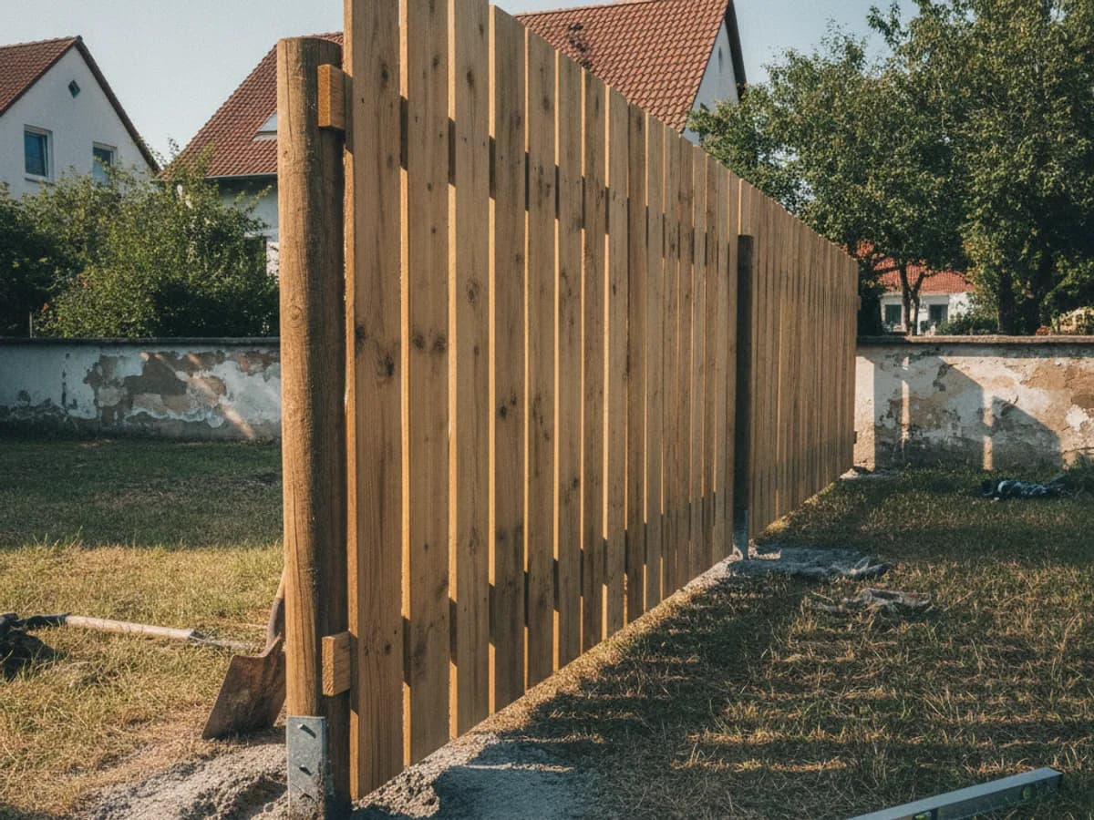 Montage eines Zaunelements im Garten