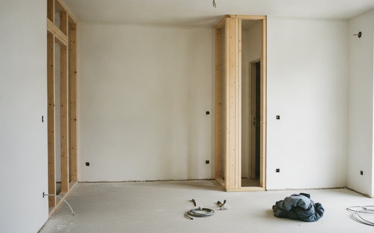 Trockenbau-Ständerwerk aus Holz in einem Trierer Bestandsbau
